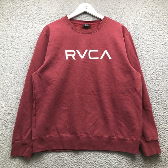 RVCA Sweatshirt Mens Large L Long Sleeve Crew Neck Graphic Logo Maroon White - Picture 1 of 4